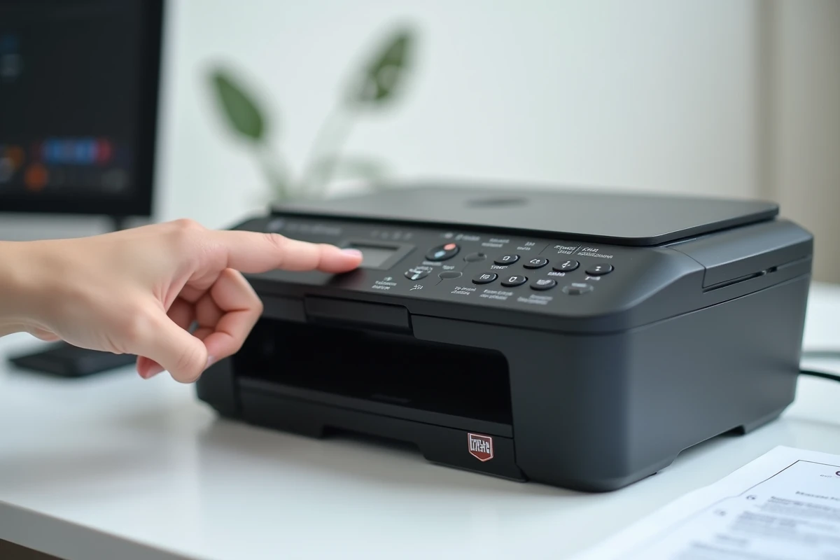 Gros plan sur le panneau de commande de l'imprimante Canon MG3650s pendant une procédure de réinitialisation