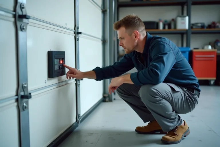 Technicien réinitialisant le boîtier de commande d'une porte de garage électrique La Toulousaine